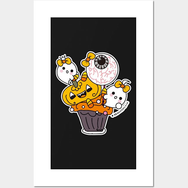 kawaii two ghosts cute spooky ghost halloween cupcake Wall Art by princessmi-com